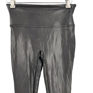 Spanx Leggings‎ Black Faux Leather High Rise Shaping Smoothing Size Small